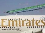  Credit: Christopher Furlong / Staff Editorial #: 450358655 Collection: Getty Images News DUBAI, UNITED ARAB EMIRATES - NOVEMBER 18: The Emirati Al-Fursan aerobatic team fly past an Emirates A380 during the Dubai Airshow on November 18, 2013 in Dubai, Uni